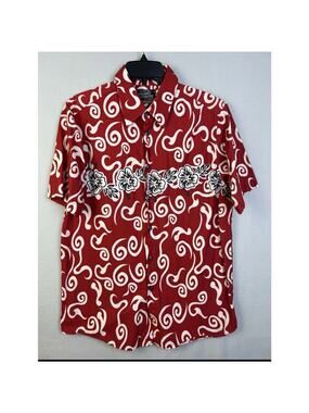 Pineapple Connection Hawaiian Shirt Men Medium Red Tropical Beach Vacation Dad